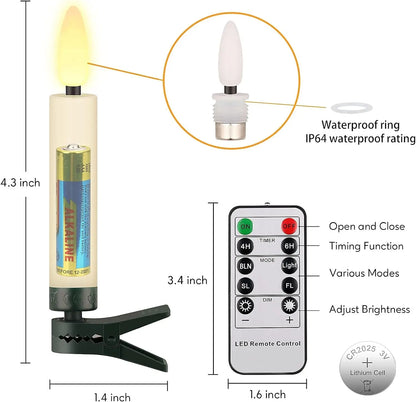 Pack of 10 LED Christmas Tree clip Candles Remote controlled w/Timer Battery Operated Flickering 3D wick Taper Candle Lighting