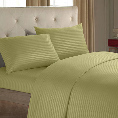 Battilo Bed Sheets 4 Pieces Set Luxury Fitted Flat Sheet with Pillowcases Solid Stripe Bedding Set For Twin Full Queen King Size