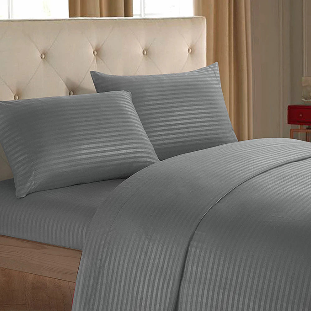 Battilo Bed Sheets 4 Pieces Set Luxury Fitted Flat Sheet with Pillowcases Solid Stripe Bedding Set For Twin Full Queen King Size