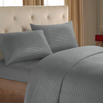 Battilo Bed Sheets 4 Pieces Set Luxury Fitted Flat Sheet with Pillowcases Solid Stripe Bedding Set For Twin Full Queen King Size