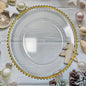 1pcs Premium Clear Plastic Charger Plates with Gold Beads Rim, Decorative Service Plate for Party, Wedding and Events