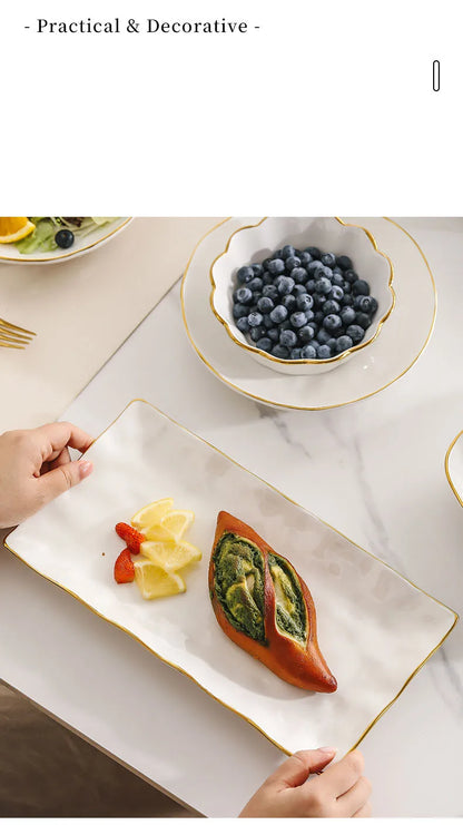 Gold Stroke Ceramic Plate Set Creative Hammer Decorative Living Room Dinner Set Plates and Dishes Western Restaurant Steak Dish