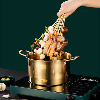 Gold Stainless Steel Kitchen Stew Pots Saucepan with Cover Durable Non-Stick Cooking Cookware Set for Induction Cooker