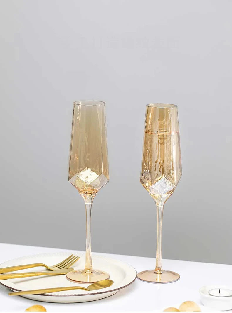 Northern Europe Luxury Gold Amber Champagne Goblet Wine Glasses Colored Home Lead-free Crystal Glass Hammered Diamond Whisky Cup