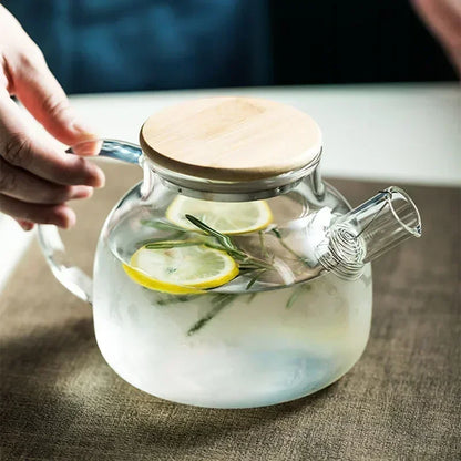 Tetera de vidrio de borosilicato transparente de 1,8 l, resistente al calor, grande, transparente, juego de té con flores, tetera, taza, herramienta para la oficina y el hogar