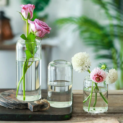 3Pcs/set Clear Small Glass Bud Vases in Bulk Modern Cylinder Glass Vase for Wedding Party Dining Table Centerpieces Decoration