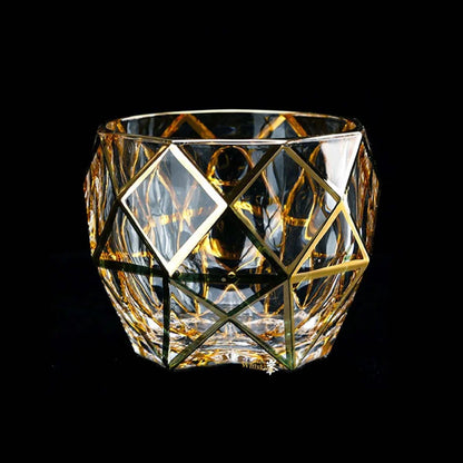 Whiskey Glass Tumblers Set Gold Line Wine Whisky Glasses Golden Painted Crystal Barware Multi-function Beer Cocktail Gift Box