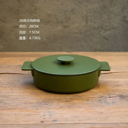 Nordic Cast Iron Enamel Pan, Uncoated Cookware, Uncoated Cookware, Household Soup Stew, Seafood, Mommy Cooker,  23-26cm