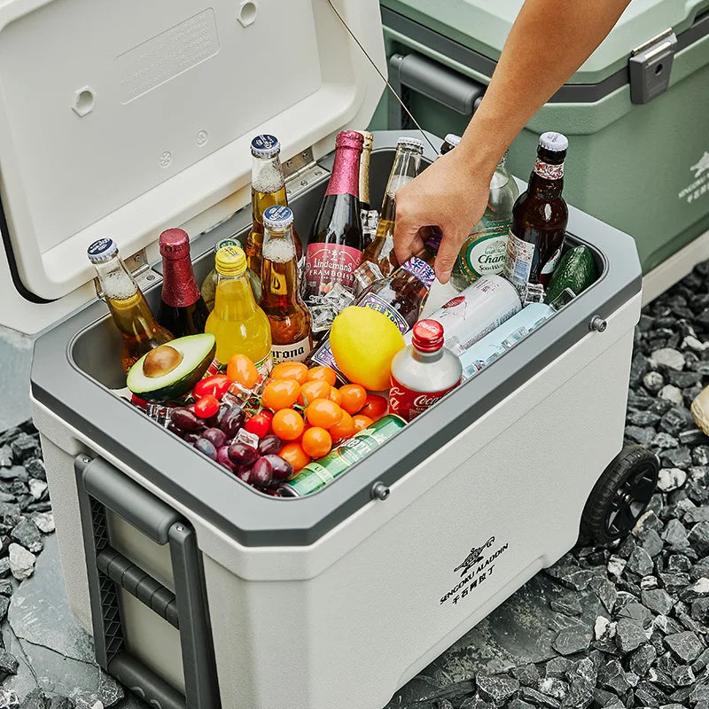 Large Capacity Plastic Ice Chest Coolers with Wheels 45L Portable Outdoor Camping Insulated Ice Bag Transportation Coolers Box
