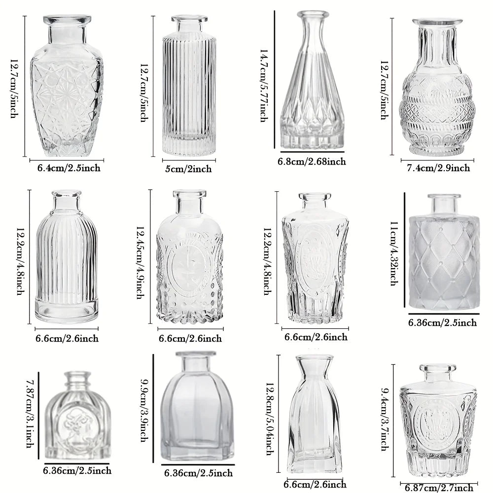 12 PCS Small Glass Bud Vase Decorative Bottles, Bud Vases in Bulk for Flowers, Mini Glass Flower Vases for Wedding
