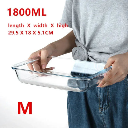 Large Capacity Toughened Glass Baking Dish Pan Oven Basics Plate Bakeware Non-Stick Kitchen Tool Cheese Rice Storage Tray