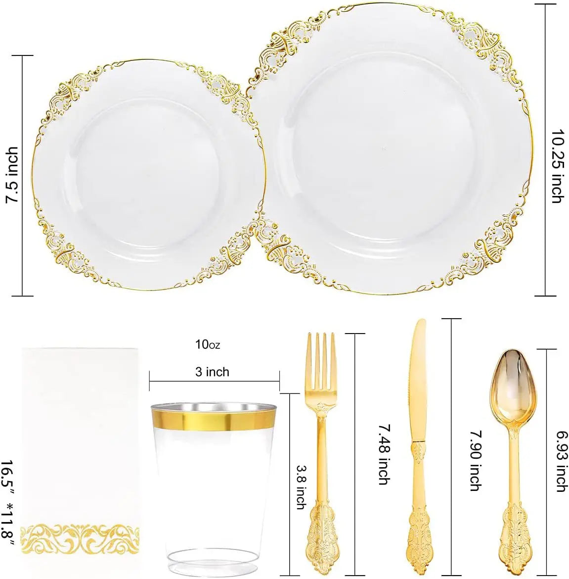 70Pcs Disposable Tableware Transparent Flower Petal Shape Gold Rim Plastic Plate Cup Silverware Birthday Wedding Party Supplies