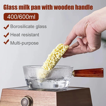 Glass Cooking Pot Soup Milk Pot With Wooden Handle Glass Cooking Pot Instant Noodle Pot Glass Cookware Kitchen Accessories