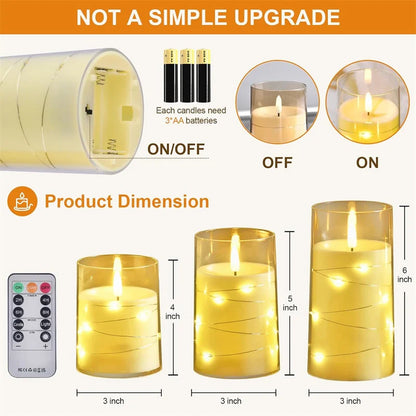 Flickering Flameless Candles 3D Wick Built-in Star String Light Acrylic Battery Operated LED Pillar Candles with Remote and Time