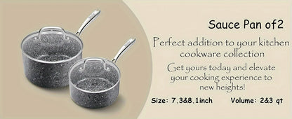 HLAFRG Nonstick 2Qt & 3Qt Sauce Pan Set with Lid, Saucepan Set, Natural Granite Small Sauce Pots, Grey Pot Set for All Stove