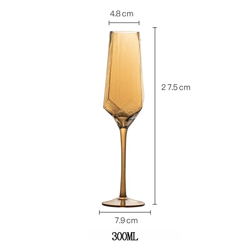 Northern Europe Luxury Gold Amber Champagne Goblet Wine Glasses Colored Home Lead-free Crystal Glass Hammered Diamond Whisky Cup