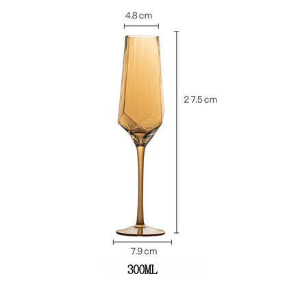Northern Europe Luxury Gold Amber Champagne Goblet Wine Glasses Colored Home Lead-free Crystal Glass Hammered Diamond Whisky Cup