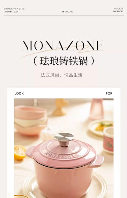 Enameled Mini Cast Iron Dutch Oven 1.7L for Cooking Bake Bread Cast Iron Pot Casserole Dish Heavy Milk Pot Pink Kitchen Stew Pot
