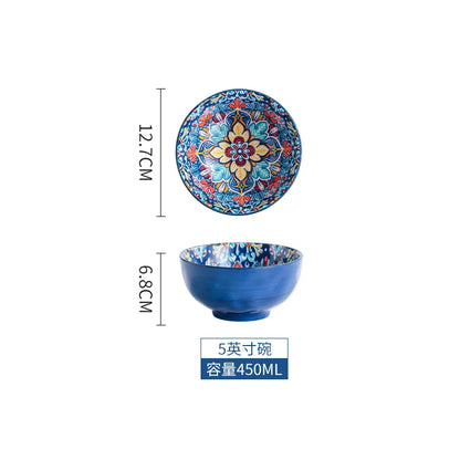 Baroque dish set Creative ceramic tableware Rice rice bowl soup noodles large bowl Household handle bowl Fish plate dish