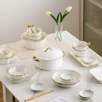 Gold Stroke Ceramic Plate Set Creative Hammer Decorative Living Room Dinner Set Plates and Dishes Western Restaurant Steak Dish