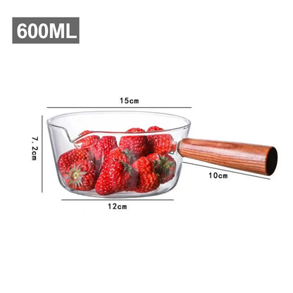 Glass Cooking Pot Soup Milk Pot With Wooden Handle Glass Cooking Pot Instant Noodle Pot Glass Cookware Kitchen Accessories