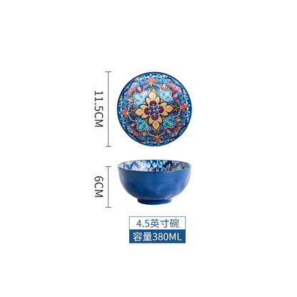 Baroque dish set Creative ceramic tableware Rice rice bowl soup noodles large bowl Household handle bowl Fish plate dish