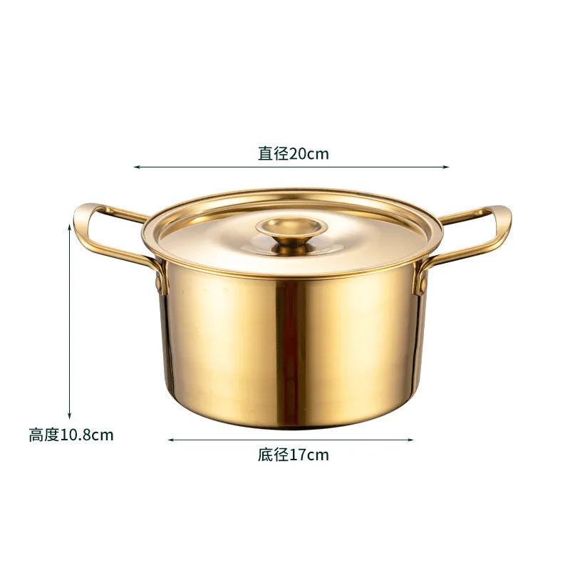 Gold Stainless Steel Kitchen Stew Pots Saucepan with Cover Durable Non-Stick Cooking Cookware Set for Induction Cooker