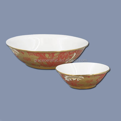 Kitchen Dinner Sets Plates Gold Plated Flower Full Desgin  Fine Porcelain Ceramic Bone China Dinner Set for 6 Person