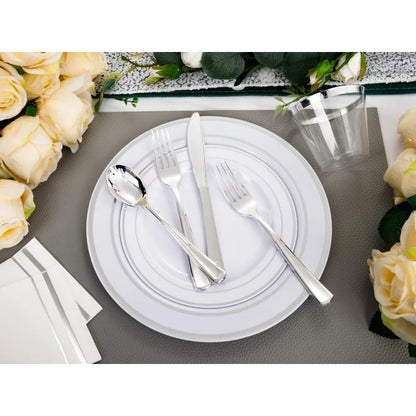 700PCS Gold Plastic Plates -Whtie and Gold Plastic Dinnerware Sets 100Guest - 200 Gold Disposable Plates,100 Napkins for Wedding