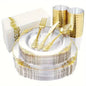70Pcs Disposable Tableware Transparent Flower Petal Shape Gold Rim Plastic Plate Cup Silverware Birthday Wedding Party Supplies