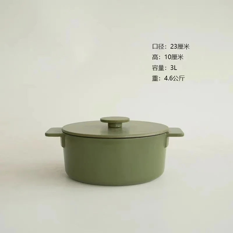 Nordic Cast Iron Enamel Pan, Uncoated Cookware, Uncoated Cookware, Household Soup Stew, Seafood, Mommy Cooker,  23-26cm