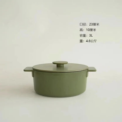 Nordic Cast Iron Enamel Pan, Uncoated Cookware, Uncoated Cookware, Household Soup Stew, Seafood, Mommy Cooker,  23-26cm