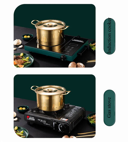 Gold Stainless Steel Kitchen Stew Pots Saucepan with Cover Durable Non-Stick Cooking Cookware Set for Induction Cooker