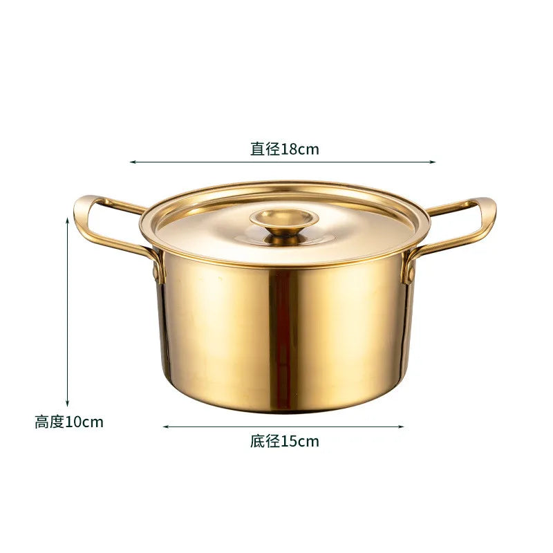 Gold Stainless Steel Kitchen Stew Pots Saucepan with Cover Durable Non-Stick Cooking Cookware Set for Induction Cooker