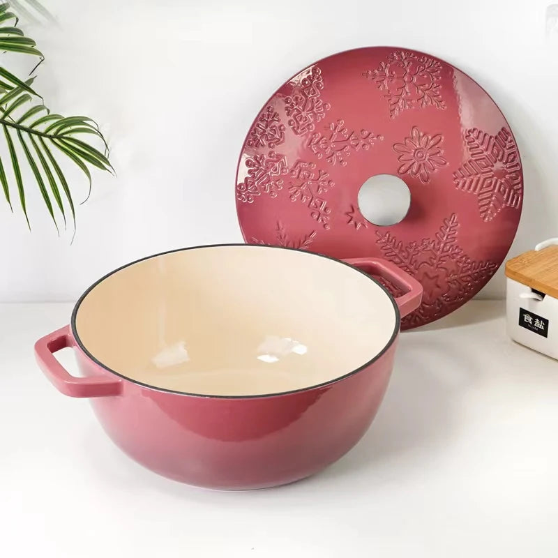 28cm Enameled Cast Iron Dutch Oven 6Qt Cast Iron Casserole Dish with Lid for Bread Baking And Stew Kitchen Cookware Braised Pot