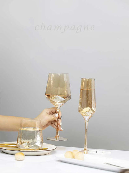 Northern Europe Luxury Gold Amber Champagne Goblet Wine Glasses Colored Home Lead-free Crystal Glass Hammered Diamond Whisky Cup