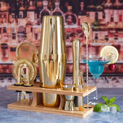 11-Pcs Cocktail Shaker Set Gold,Bartending Kit Stainless Steel Shakers 25oz Bar Kits for Bartender Mixing Set Barware Tool Sets