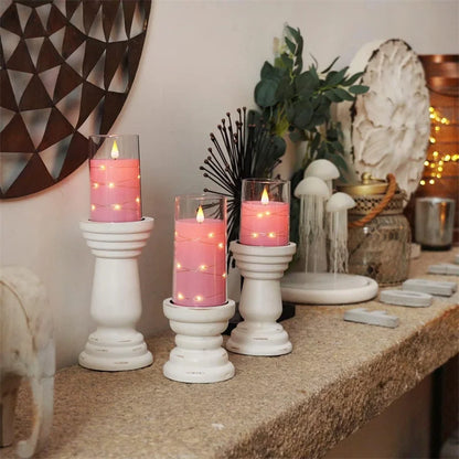 Flickering Flameless Candles 3D Wick Built-in Star String Light Acrylic Battery Operated LED Pillar Candles with Remote and Time