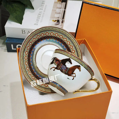 English Bone China Tea Set - Gold Trim Coffee Cups, Saucers & Cake Plates, Classic Afternoon Tea