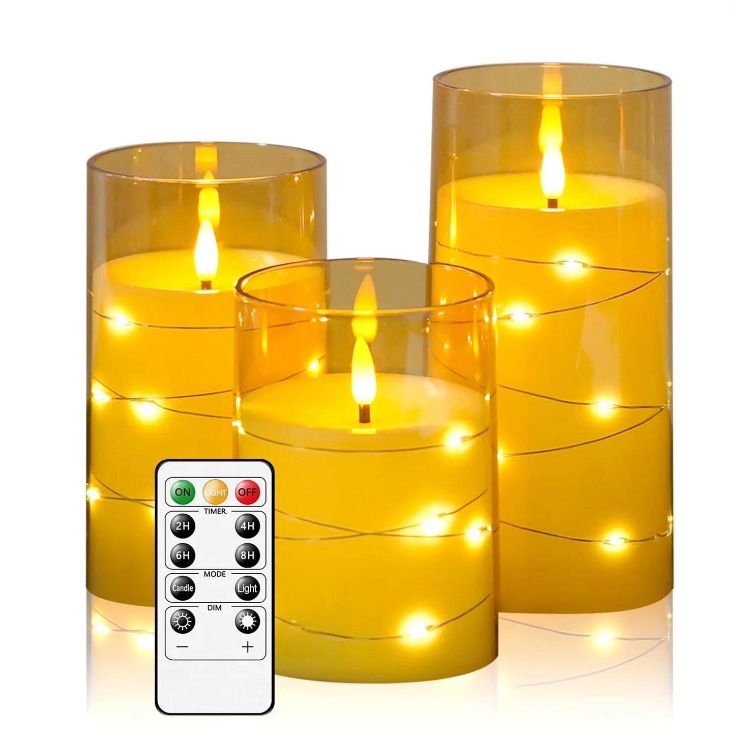 Flickering Flameless Candles 3D Wick Built-in Star String Light Acrylic Battery Operated LED Pillar Candles with Remote and Time