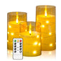 Flickering Flameless Candles 3D Wick Built-in Star String Light Acrylic Battery Operated LED Pillar Candles with Remote and Time