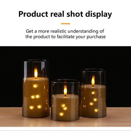 Flameless LED Candles with Embedded Star String Battery Operated Flickering Pillar Candle Light with Remote and Timer Home Decor