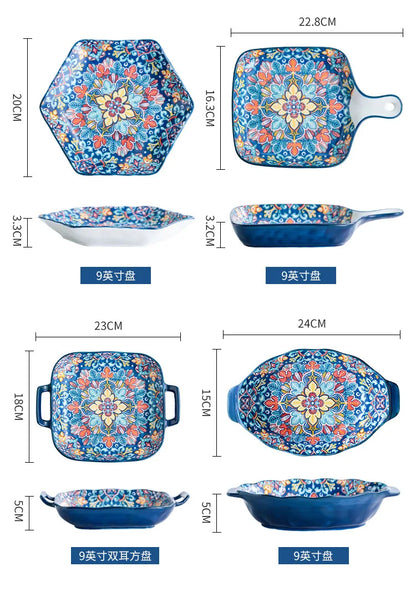 Baroque dish set Creative ceramic tableware Rice rice bowl soup noodles large bowl Household handle bowl Fish plate dish