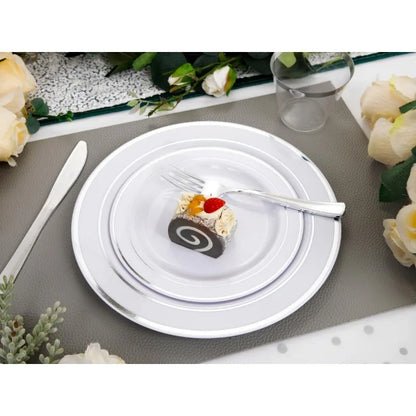 700PCS Gold Plastic Plates -Whtie and Gold Plastic Dinnerware Sets 100Guest - 200 Gold Disposable Plates,100 Napkins for Wedding