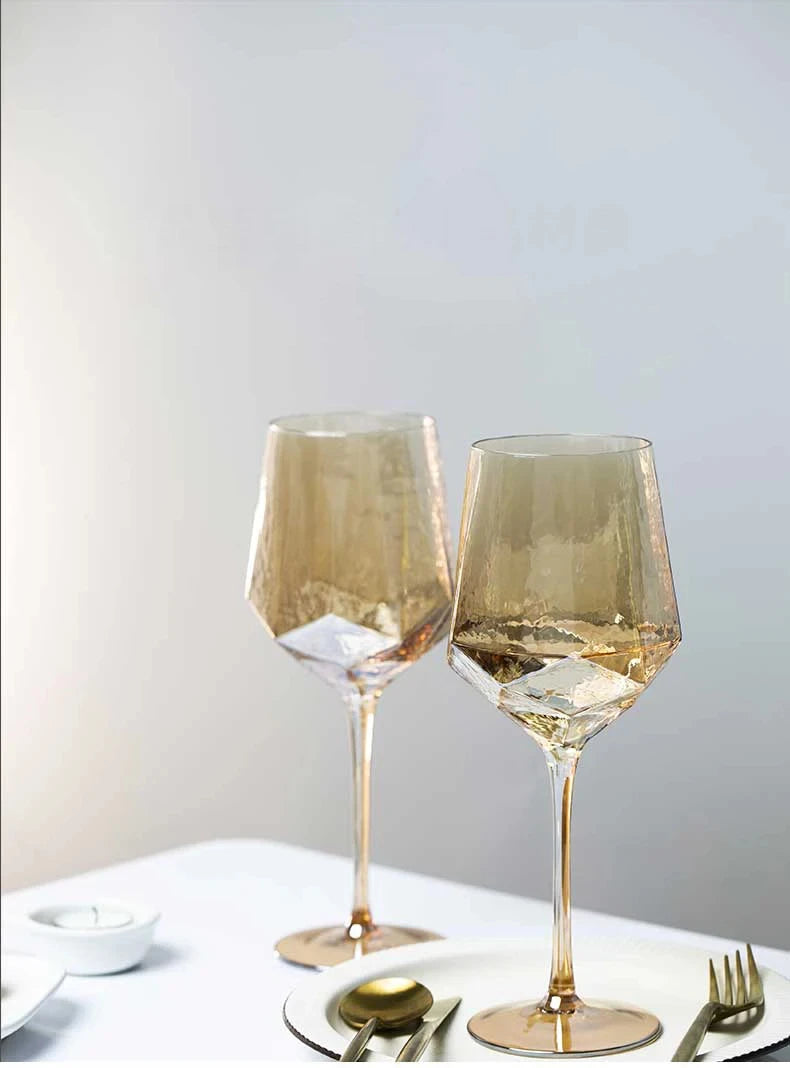Northern Europe Luxury Gold Amber Champagne Goblet Wine Glasses Colored Home Lead-free Crystal Glass Hammered Diamond Whisky Cup