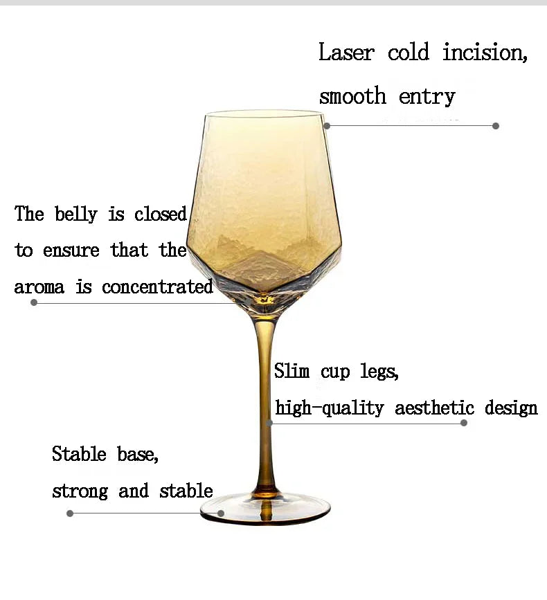 Northern Europe Luxury Gold Amber Champagne Goblet Wine Glasses Colored Home Lead-free Crystal Glass Hammered Diamond Whisky Cup