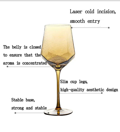 Northern Europe Luxury Gold Amber Champagne Goblet Wine Glasses Colored Home Lead-free Crystal Glass Hammered Diamond Whisky Cup