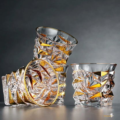 Whiskey Glass Tumblers Set Gold Line Wine Whisky Glasses Golden Painted Crystal Barware Multi-function Beer Cocktail Gift Box