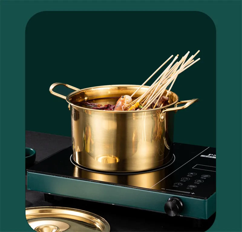 Gold Stainless Steel Kitchen Stew Pots Saucepan with Cover Durable Non-Stick Cooking Cookware Set for Induction Cooker