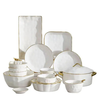 Gold Stroke Ceramic Plate Set Creative Hammer Decorative Living Room Dinner Set Plates and Dishes Western Restaurant Steak Dish